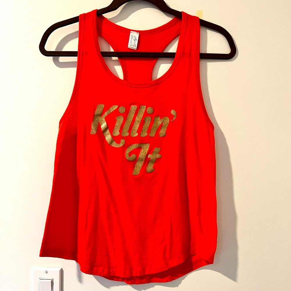 Corner Shop Orange "Killing It" Racerback Tank Sz. S *EUC* MSRP: $39.99